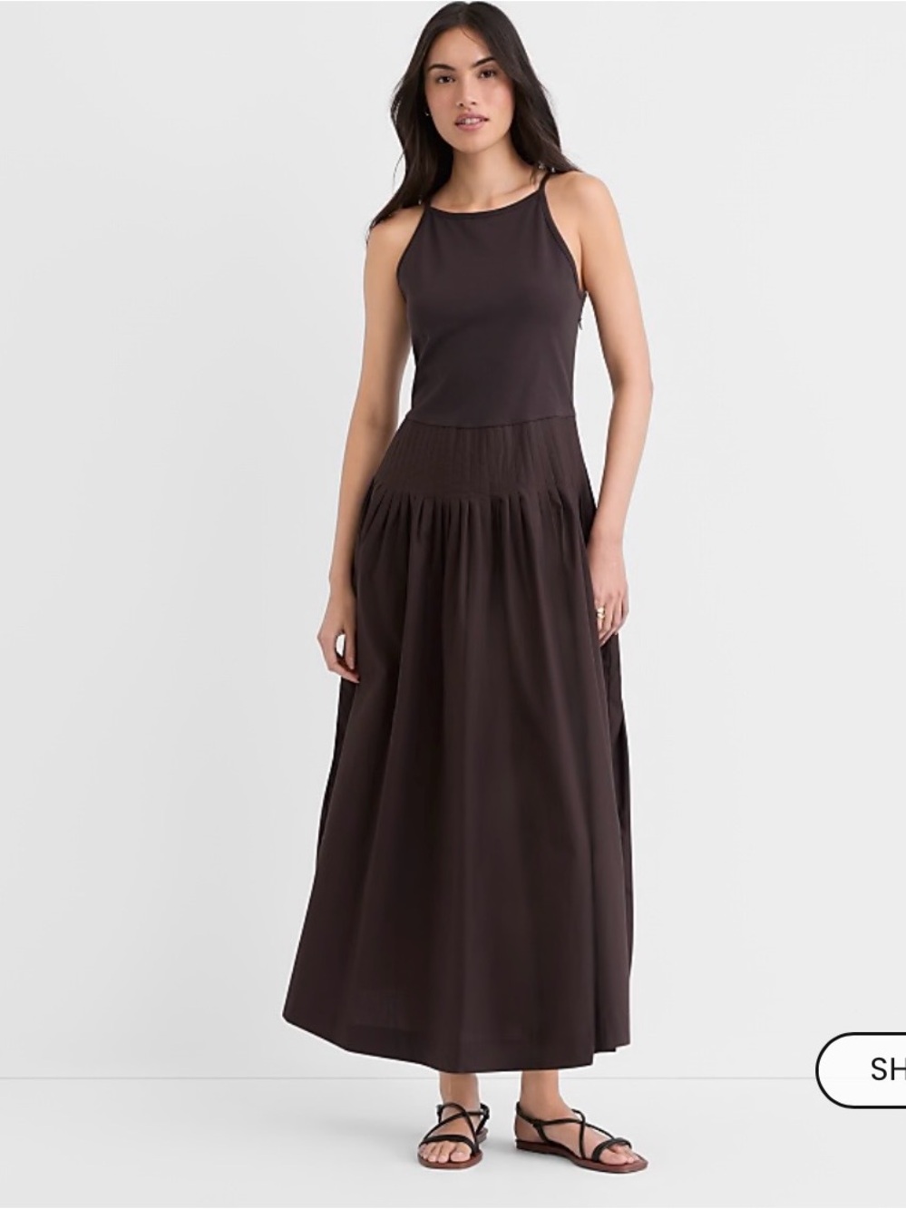 LOFT Pleated Mixed Media Sleeveless Maxi Dress in Java Chip